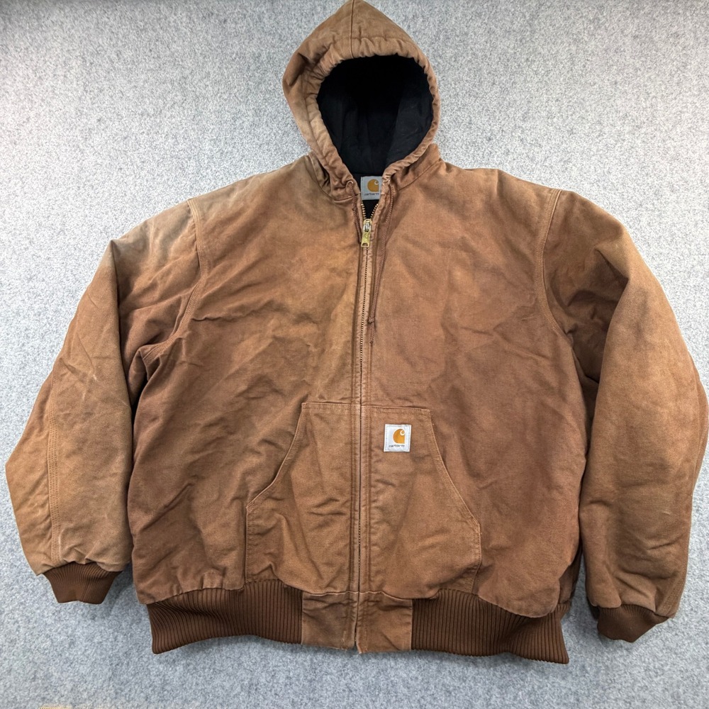 Carhartt Mens XL Brown Duck Canvas Quilted Flannel Lined Active Jacket J131 BRN